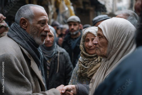 Touching Handshake in a Crowded Market