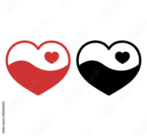 heart yin yang and balanced love icons set flat vector design