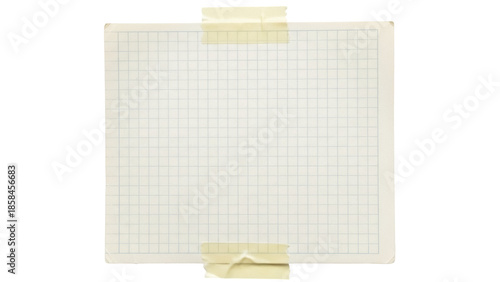 Isolated grid sheet of paper with tape adhesive, note background for message or mockup