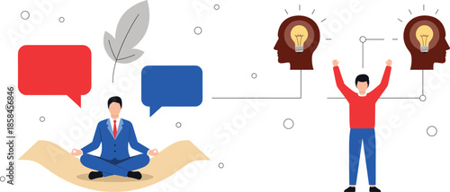 Meditation and creative ideation concept vector with people finding inspiration and mental harmonyMeditation and creative ideation concept vector with people finding inspiration and mental harmony