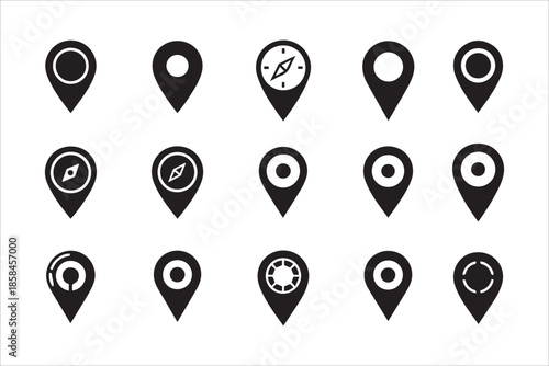 Vector Map marker pointer , GPS location symbol collection , Map pin place marker. Location icons set in flat style