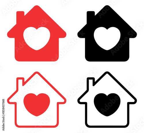 home love house heart icons set flat vector real estate design
