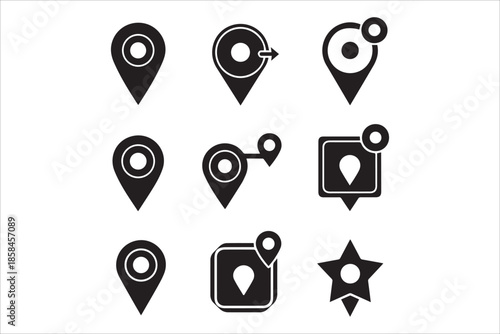 Vector Map marker pointer , GPS location symbol collection , Map pin place marker. Location icons set in flat style