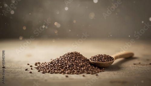Flaxseed grains as a backdrop for oil preparation highlighting omega-3 richness, health education