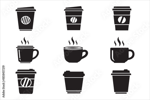 Vector Cups of coffee or tea collection , Coffee cup , Cup coffe with steam , Coffee cup icon set in flat design