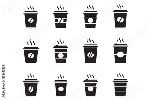Vector Cups of coffee or tea collection , Coffee cup , Cup coffe with steam , Coffee cup icon set in flat design