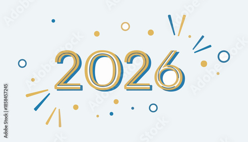 Happy New Year 2026 celebration greeting card with festive winter decorations and joyful design