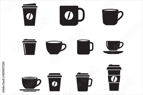 Vector Cups of coffee or tea collection , Coffee cup , Cup coffe with steam , Coffee cup icon set in flat design