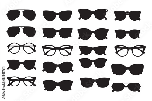 Vector  Various shapes glasses icons set ,Vector glasses model icons. Sunglasses, glasses, isolated on white background. Silhouettes.
