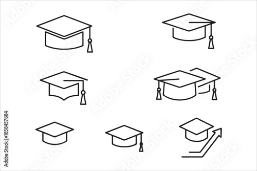 Vector  Graduation hat cap , Academic cap. Graduation student black cap and diploma icons set