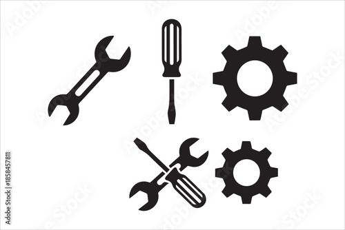 Vector  Wrench, screwdriver and gear icon. Screwdriver and wrench glyph icon , Settings and repair, service sign , Service icons set .
