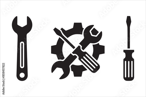 Vector  Wrench, screwdriver and gear icon. Screwdriver and wrench glyph icon , Settings and repair, service sign , Service icons set .
