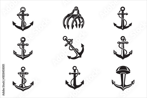 Vector  Simple anchor collection flat style icons set
