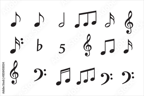 Vector  Music notes icons set in flat style