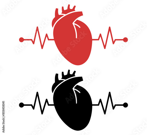 anatomical heart heartbeat pulse icons set flat vector health design