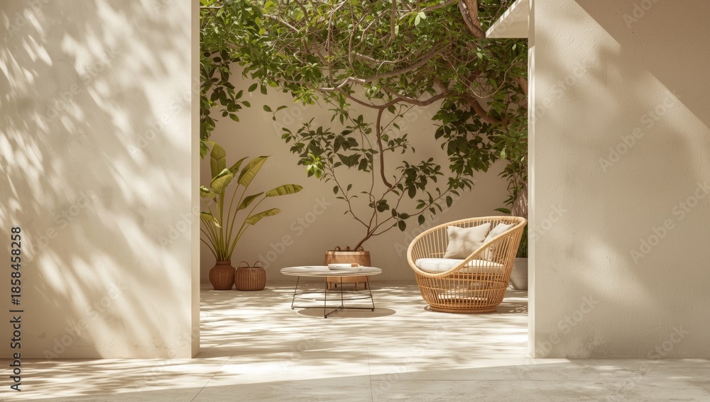 Fototapeta premium Rattan furniture designed for casual seating, suitable for patio or balcony settings