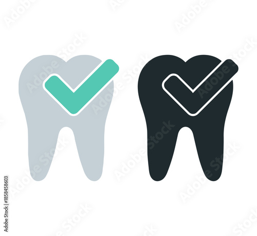 dental checkmark tooth care icons set flat vector dentist design