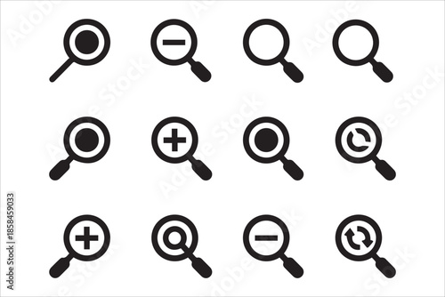 Vector Search simbol. Magnifier or loupe , Magnifying glass icons set in flat style