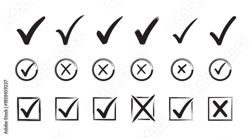 A collection of various check and cross marks illustrated in a simple and clear design for use in documents and presentations