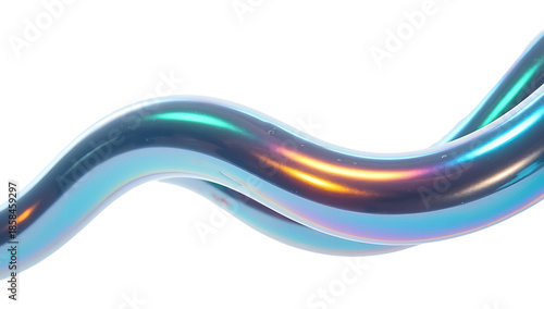 Holographic 3D Abstract Wave with Iridescent Chrome Liquid Texture on White Background