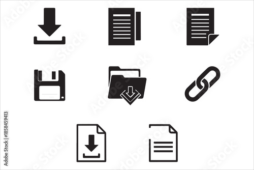 Vector   Download file, document, save folder, link, PDF, software , Download document icons set in flat style