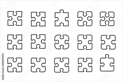 Vector  Puzzle jigsaw outline,Puzzle pieces icons set in flat style