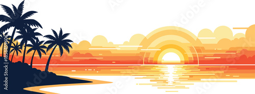 Palm Trees Silhouetted Against Sunset Sky.