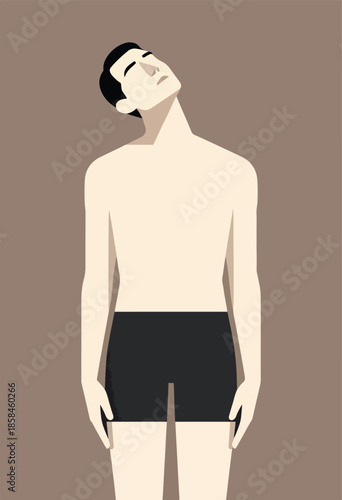 Man with head tilted back, eyes closed, in minimalist style