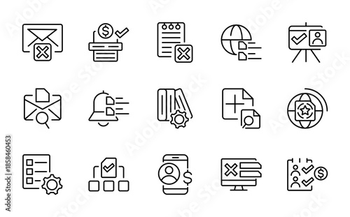 Task line icon set. Clipboard, checklist, report, survey, poll, multitasking, decision, voting, checkbox, checkmark, flowchart, progress line icon set. UI thin line icon pack.