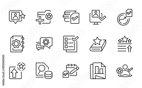 Task line icon set. Clipboard, checklist, report, survey, poll, multitasking, decision, voting, checkbox, checkmark, flowchart, progress line icon set. UI thin line icon pack.
