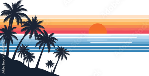 Palm Trees Silhouetted Against Sunset Sky.