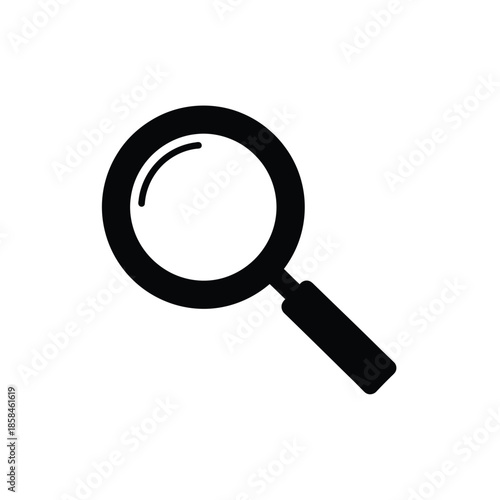 a simple black and white illustration depicts a magnifying glass on a white background symbolizing investigation and detailed observation for clarity