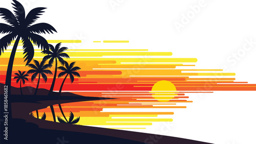 Tropical Palm Trees Silhouette at Sunset.