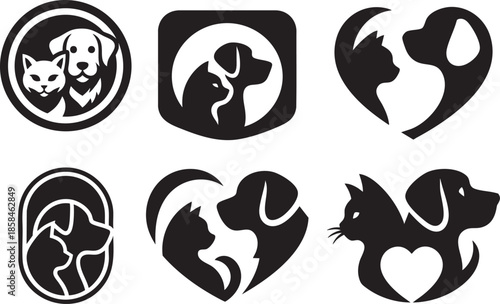 Cat and Dog Love Silhouette Icons Set