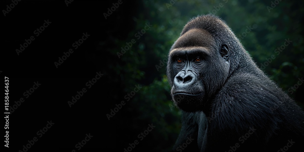 Naklejka premium Portrait of a strong Gorilla in the wild, natural habitat and physical strength