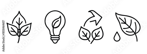 Set of simple eco friendly icons on transparent background