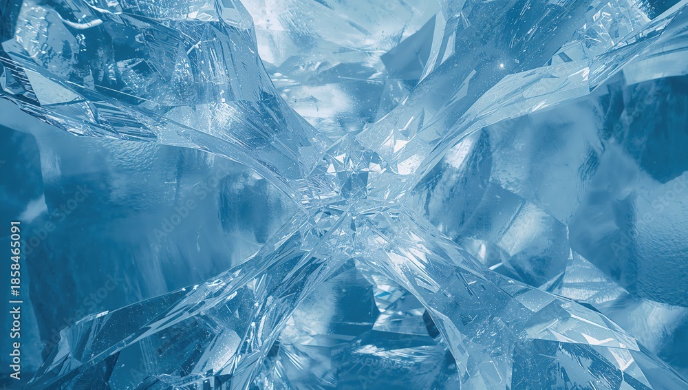 Obraz premium Blue crystalline refraction pattern in an abstract background serving as a UI element for technology projects