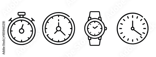 Collection of four timekeeping devices showing different times and styles