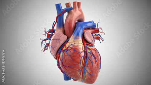 Illustration of Human Heart Anatomy with Arteries and Veins
