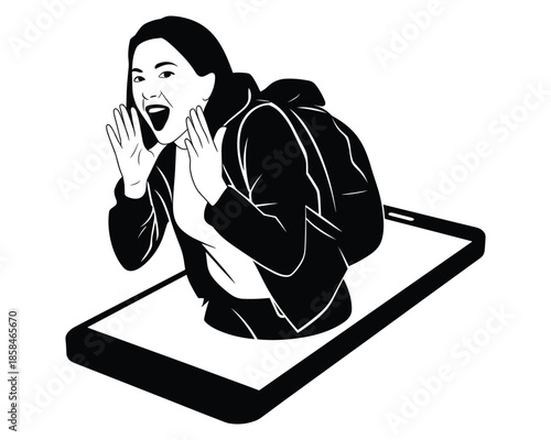 Excited Woman Using Smartphone Social Media Notification Alert