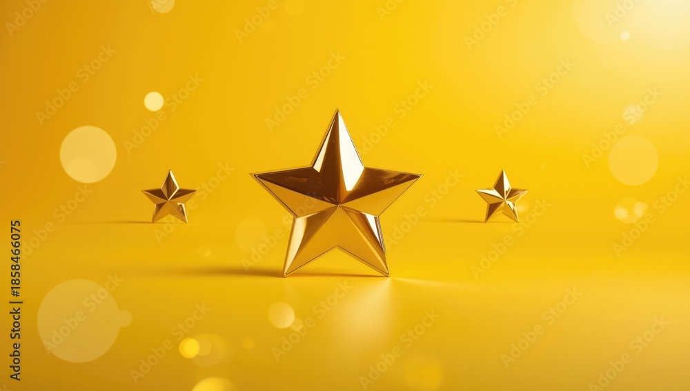 Obraz premium Image of a four-star rating icon against a bright yellow backdrop, suitable for review interfaces