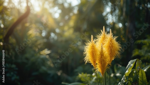 Alang Alang plants with yellow feathery flowers in reed habitat, serving as windbreaks