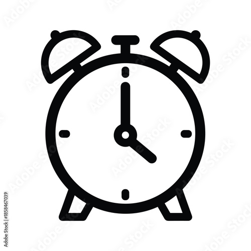 Black alarm clock icon on white background
