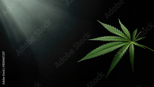 Cannabis Sativa leaf in monochrome used as background for layout or text placement