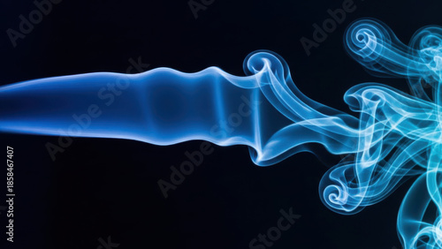 Abstract Blue Smoke: Symmetrical turquoise and bright blue smoke swirls on black background for artistic creative design
