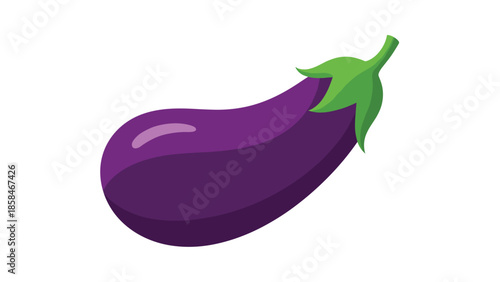 Shiny ripe purple eggplant with a fresh green stem perfect for healthy eating, cooking, or grocery market themes.