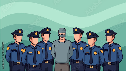 Police officers surrounding a suspect in custody.