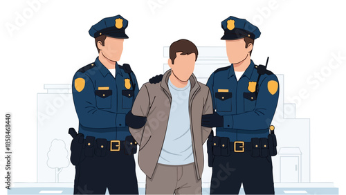 Two police officers arresting a suspect.