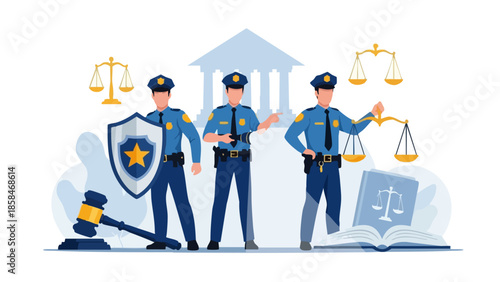 Three Police Officers Representing Justice and Law Enforcement.