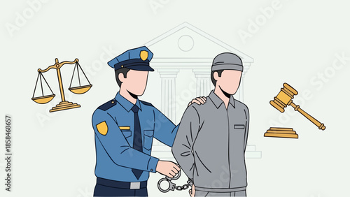 Police officer arresting a suspect in handcuffs.